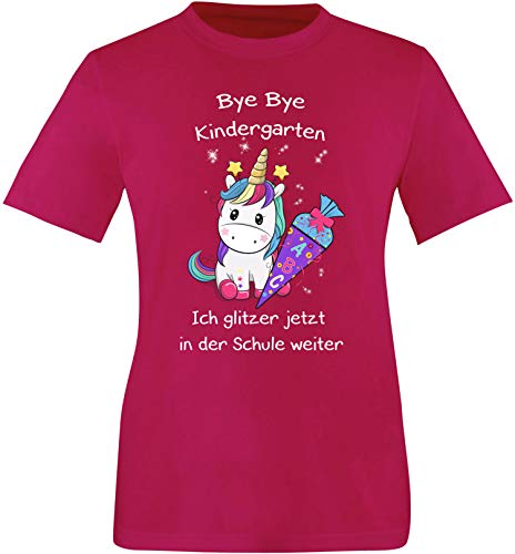 EZYshirt® Bye Bye Kindergarten ich Glitzer jetzt in der Schule | Einschulung Schulanfang 2021 Einhorn T-Shirt Kinder von Ezyshirt