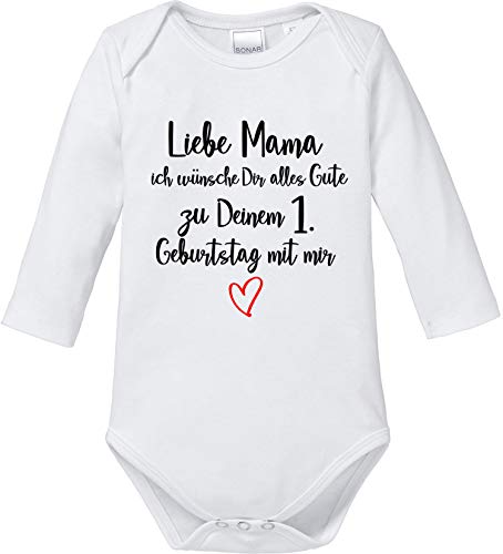 EZYshirt® Liebe Mama ich wünsche dir Alles Gute zum 1. Geburtstag mit Mir Body Baby Langarm Bio Baumwolle von Ezyshirt