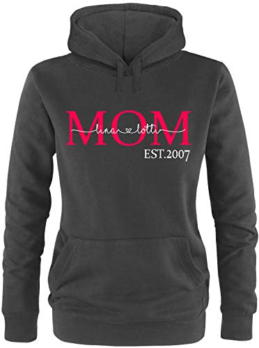 EZYshirt® Mom Pullover mit Kindernamen | personalisierbar auch als Geschenk Pullover Damen | Frauen Kapuzenpullover | Hoodie von Ezyshirt