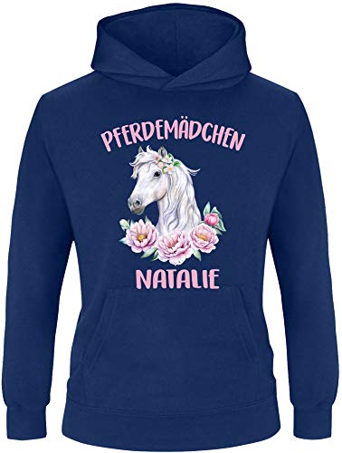 EZYshirt® Pferde Aufdruck mit Wunschnamen | Pferdemädchen Pullover Kinder | Mädchen Kapuzenpullover | Hoodie von Ezyshirt