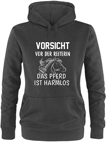 EZYshirt® Vorsicht vor der Reiterin das Pferd ist harmlos Pullover Damen | Frauen Kapuzenpullover | Hoodie von Ezyshirt