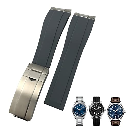 EZZON 20 mm Gummi-Uhrenarmband passend für IWC Mark Omega Seamaster 300 AT150 Metallglieder-Gummi-Uhrenarmband mit gebogenem Ende, 20 mm, Achat von EZZON