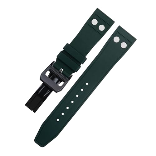 EZZON Für IWC Strap Big Pilot Mark Portugieser Top Gun weiches Armband 20 mm 21 mm 22 mm Naturfluorkautschuk FKM Gummi mit Nietenarmband (Farbe: Grün 2, Größe: 20 mm) von EZZON