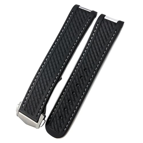 EZZON Gebogenes Gummi-Uhrenarmband, 19 mm, 20 mm, 21 mm, passend für Omega AT150 Seamaster 300 Aqua Terra Taucharmbänder, Schwarz / Blau, Black buckle, Achat von EZZON