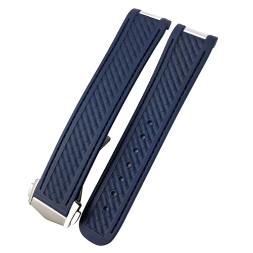 EZZON Gebogenes Gummi-Uhrenarmband, 19 mm, 20 mm, 21 mm, passend für Omega AT150 Seamaster 300 Aqua Terra Taucharmbänder, Schwarz / Blau, Golden buckle, Achat von EZZON