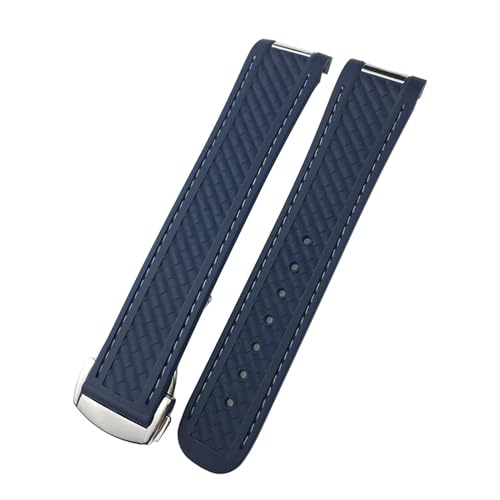 EZZON Gebogenes Gummi-Uhrenarmband, 19 mm, 20 mm, 21 mm, passend für Omega AT150 Seamaster 300 Aqua Terra Taucharmbänder, Schwarz / Blau, Golden buckle, Achat von EZZON