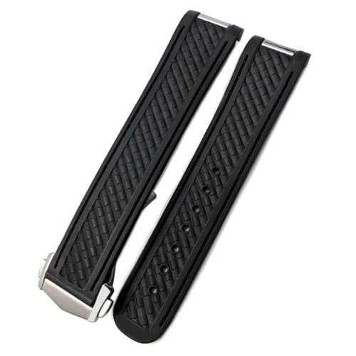 EZZON Gebogenes Gummi-Uhrenarmband, 19 mm, 20 mm, 21 mm, passend für Omega AT150 Seamaster 300 Aqua Terra Taucharmbänder, Schwarz / Blau, Golden buckle, Achat von EZZON