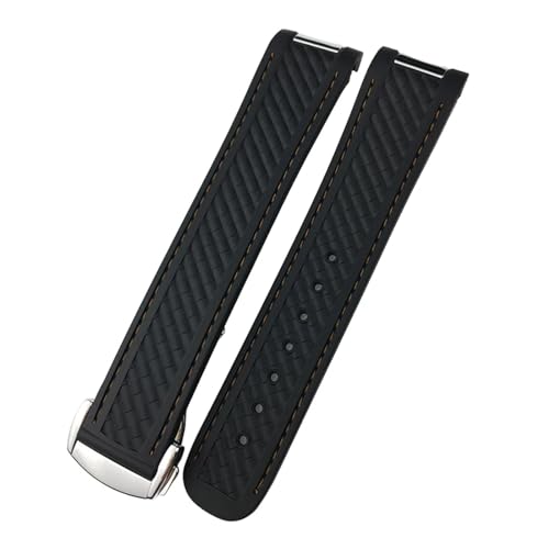 EZZON Gebogenes Gummi-Uhrenarmband, 19 mm, 20 mm, 21 mm, passend für Omega AT150 Seamaster 300 Aqua Terra Taucharmbänder, Schwarz / Blau, Golden buckle, Achat von EZZON