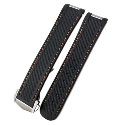 EZZON Gebogenes Gummi-Uhrenarmband, 19 mm, 20 mm, 21 mm, passend für Omega AT150 Seamaster 300 Aqua Terra Taucharmbänder, Schwarz / Blau, Rose buckle, Achat von EZZON