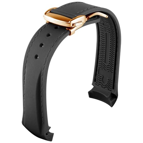 EZZON Gummi-Uhrenarmband für Omega Seamaster Uhrenarmbänder mit Faltschnalle, 20 mm / 22 mm, gebogenes Ende, Silikon-Armbänder, 21 mm, Achat von EZZON