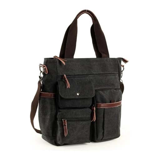 EZZON Herren Canvas Messenger Bag Crossbody Taschen Unisex Sling Bag Schultertasche für Reisen Arbeit College Vintage Herren Handtaschen Aktentasche, Schwarz , Einheitsgröße von EZZON