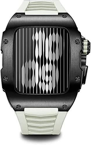 EZZON Kohlefaser-Modifikationsset mit Fluorkautschukband, für Apple Watch 8, 7, 6, SE, 5, 4, Titan-Metallrahmen, Mod-Kit, für iWatch 45 mm, 44 mm Armband, 44mm, Achat von EZZON