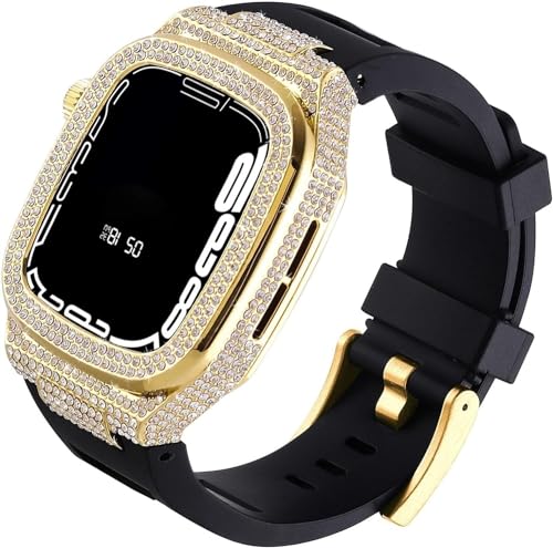 EZZON Luxuriöses Diamant-Uhrenarmband-Modifikationsset, für Apple Watch Armband 45 mm/44 mm, Diamant-Uhrengehäuse, Stahlband, modische Schlaufe, für iWatch Serie 8, 7, 6, SE, 5, 4, 44mm, Achat von EZZON