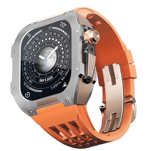 EZZON Luxuriöses Uhrenarmband für Apple Watch 8/7/Serie, Titangehäuse + Fluorkautschuk, luxuriöses Uhrenarmband für iWatch 45 mm, Nachrüst-Set, Upgrade Uhrenarmband und Hülle, 45 mm, Achat von EZZON