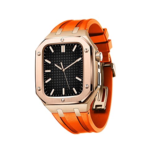 EZZON Militärisches Metallgehäuse, Uhrenarmbänder für Apple Watch Serie 7, SE, 6, 5, 4, Silikonband, stoßfest, 45 mm, 44 mm, Uhren-Mod-Kit-Zubehör, 44MM FOR 6/5/4/SE, Achat von EZZON