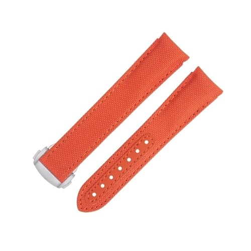 EZZON Omega-Armband für AT150 Seamaster 300 Planet Ocean De Ville Speedmaster Speedmaster Uhrenarmband mit gebogenem Ende, 20 mm, Orange, hochdichtes Nylon-Rindsleder, 20 mm von EZZON