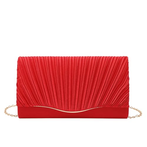 EZZON Plissierte Clutch Crossbody Kette Tasche Banketttasche, rot, Einheitsgröße EZZON Plissierte Clutch Crossbody Kette Tasche Banketttasche, rot, Einheitsgröße von EZZON