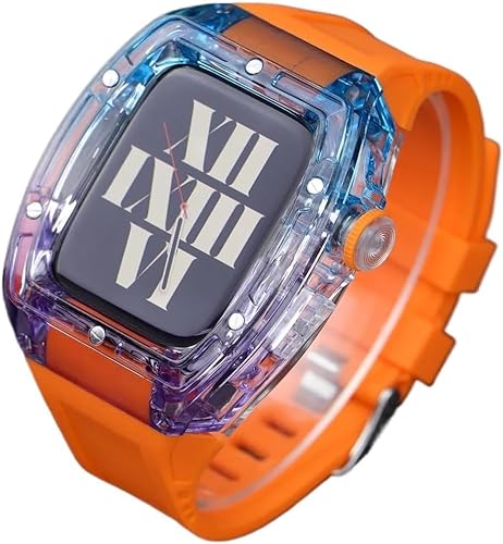 EZZON Transparentes Uhrengehäuse, Gummiband, Mod Kit, für Apple Watch 44 mm, 45 mm, transparentes Uhrengehäuse, sportliches atmungsaktives Armband, für iWatch Serie 8/7/6/5/4/SE, Ersatzzubehör, 45 mm, von EZZON