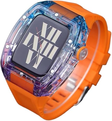 EZZON Transparentes Uhrengehäuse, Gummiband, Mod Kit, für Apple Watch 44 mm, 45 mm, transparentes Uhrengehäuse, sportliches atmungsaktives Armband, für iWatch Serie 8/7/6/5/4/SE, Ersatzzubehör, 44MM, von EZZON