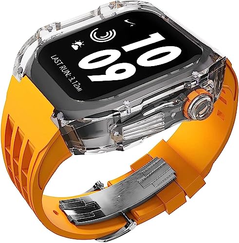 EZZON Transparentes Uhrengehäuse, Sport-Fluor-Gummiband, für Apple Watch 8, 7, 44 mm, 45 mm, Ultra 49 mm, harte Polycarbonat-Kristallabdeckung, Ersatzarmband für Herren und Damen, Zubehör, 49 mm, von EZZON