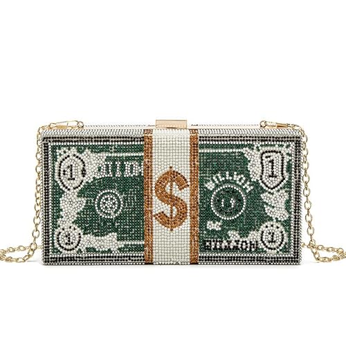 EZZON USD-Muster Strass Stein Acryl Tasche Kette Crossbody Handytasche, grün, Einheitsgröße von EZZON