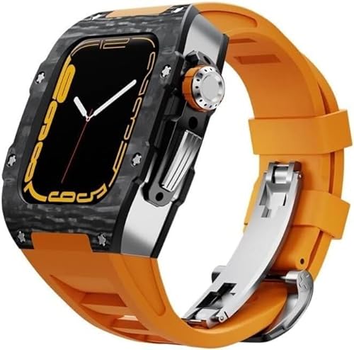 EZZON Uhrenarmband, 44 mm, 45 mm, Karbonfaser, Titan, Metall, Gummi-Uhrenarmband, für Apple Watch 8, 7, 6, 5, 4, SE-Serie, Sportuhrenarmband, Mod-Kit, Uhren-Ersatzzubehör, 45 mm, Achat von EZZON