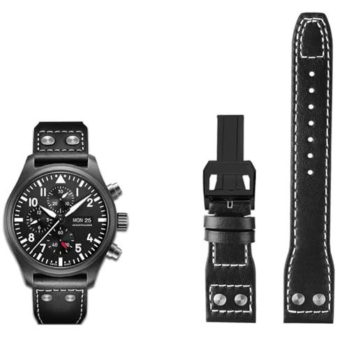 EZZON Uhrenarmband aus echtem Leder, 20, 21, 22 mm, passend für IWC Big Pilot Spitfire Top Gun, Braun, Schwarz, Blau, Rindsleder, 21 mm, Achat von EZZON