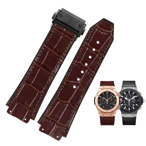 EZZON Uhrenarmband aus echtem Rindsleder, Gummi, 26 x 19 mm, für Hublot Strap Big Bang, Edelstahlschnalle, Braun / Schwarz, 26-19mm, Achat von EZZON