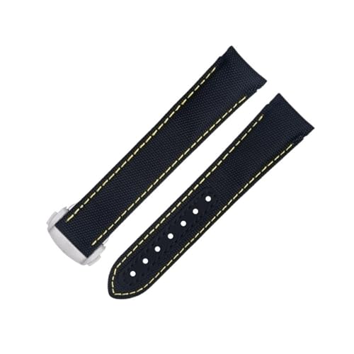 EZZON Uhrenarmband für Omega Strap AT150 Seamaster 300 Planet Ocean De Ville Speedmaster Gebogenes Ende, 20 mm, schwarz-gelbe Linie, hochdichtes Nylon-Rindsleder, 20 mm, Achat von EZZON