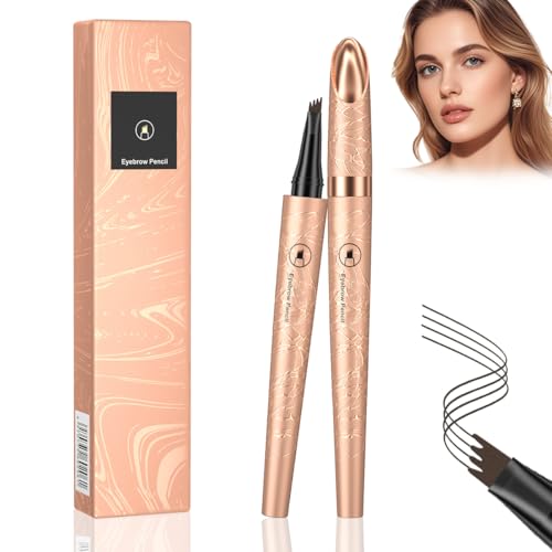Augenbrauenstift,Microblading Augenbrauenstift mit 4 Gabelspitzen,Wasserdichter und Schweißfester,Wischfest Eyebrow Pencil Kann Leicht Natürliche Augenbrauenform（Dunkelbraun） von NANQUAN