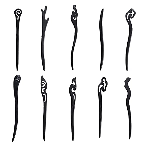 10 Stück Retro Haarstäbchen, Holz Haarstäbchen, Handgefertigte Geschnitzte Haarnadel, für Langes Haar Styling Frauen von Eabdice