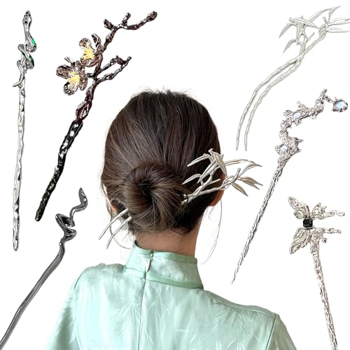 Eabdice 6 Stück Retro Haarstäbchen, Holz Haarstäbchen, Handgefertigte Geschnitzte Haarnadel, für Langes Haar Styling Frauen von Eabdice