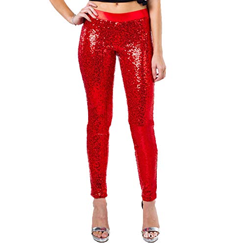 Each Women Damen Frohe Weihnachten Glitter Hose Sexy Shiny Pants Pailletten Disco Clubwear Freizeithose von Each Women