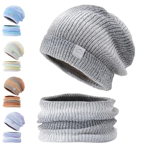 Eachans Winterstrickmütze, Wintermütze Strickmütze mit Loopschal Damen Warme Mütze Beanie Herbst Winter Schal und Mütze Set 56-60CM von Eachans