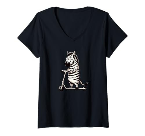Damen Gelangweiltes Zebra-Roller-Freundschafts T-Shirt mit V-Ausschnitt Damen Gelangweiltes Zebra-Roller-Freundschafts T-Shirt mit V-Ausschnitt von Eager Zebra Scooter Friends Cartoon Fun Designs