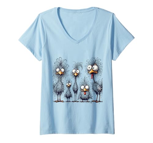Damen Eagerlys Bunte lustige Hühner-Kunst, verrückte Hühnerfamilie T-Shirt mit V-Ausschnitt Damen Eagerlys Bunte lustige Hühner-Kunst, verrückte Hühnerfamilie T-Shirt mit V-Ausschnitt von Eagerlys Colorful Funny Chicken Art