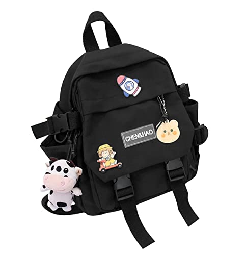 Kawaii Mini Rucksack mit süßem Pin Zubehör Plüsch Anhänger Niedlich Mini Ästhetischer Rucksack, Schwarz 3 von Eagerrich