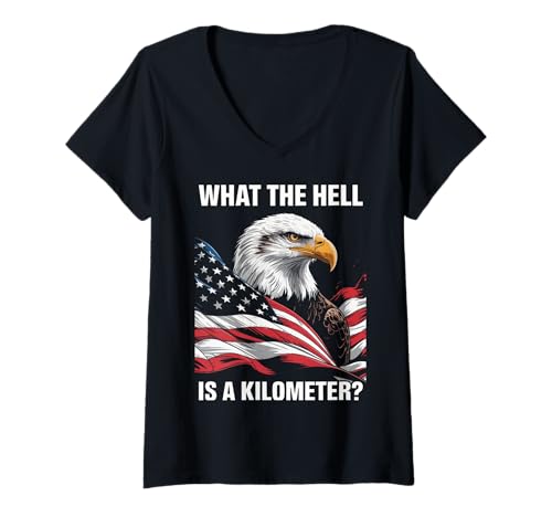 Damen Adler, was zur Hölle ist EIN Kilometer, USA, Amerika, patriotisch T-Shirt mit V-Ausschnitt Damen Adler, was zur Hölle ist EIN Kilometer, USA, Amerika, patriotisch T-Shirt mit V-Ausschnitt von Eagle Animal Eagles Bald Eagle