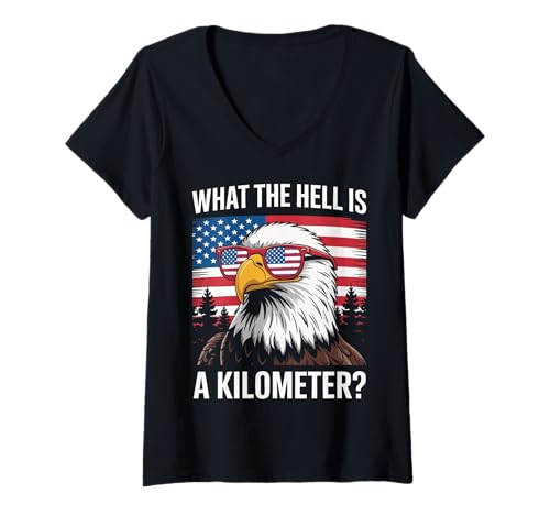 Damen Adler, was zur Hölle ist EIN Kilometer, USA, Amerika, patriotisch T-Shirt mit V-Ausschnitt Damen Adler, was zur Hölle ist EIN Kilometer, USA, Amerika, patriotisch T-Shirt mit V-Ausschnitt von Eagle Animal Eagles Bald Eagle