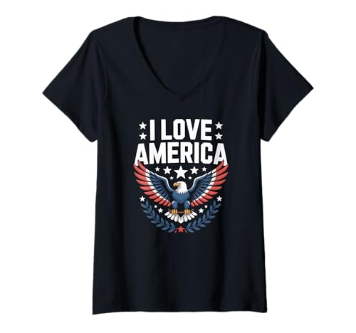 Damen Ich Liebe America Eagle Freedom Pride T-Shirt mit V-Ausschnitt Damen Ich Liebe America Eagle Freedom Pride T-Shirt mit V-Ausschnitt von Eagle Freedom Patriotic Stars Banner USA