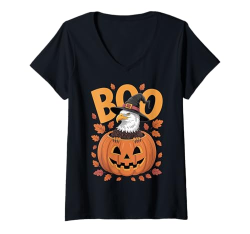 Damen Adler-Kostüm auf Kürbis Halloween Adler T-Shirt mit V-Ausschnitt von Eagle Halloween kids, women, men