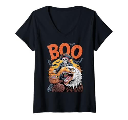 Damen Gruseliges Adler-Kostüm auf Boo Eagle Halloween T-Shirt mit V-Ausschnitt von Eagle Halloween kids, women, men