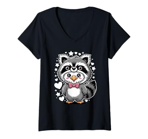 Damen Kawaii Weißkopfseeadler Waschbär Kostüm T-Shirt mit V-Ausschnitt von Eagle Lover Gifts
