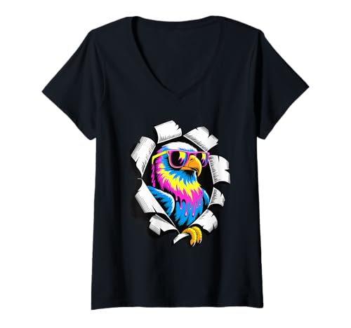Damen Torn Paper Effect Weißkopfseeadler Sonnenbrille Adler T-Shirt mit V-Ausschnitt Damen Torn Paper Effect Weißkopfseeadler Sonnenbrille Adler T-Shirt mit V-Ausschnitt von Eagle Lover Gifts