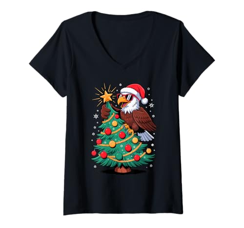 Damen Weihnachtsbaum Weißkopfseeadler Sonnenbrille Adler T-Shirt mit V-Ausschnitt von Eagle Lover Gifts
