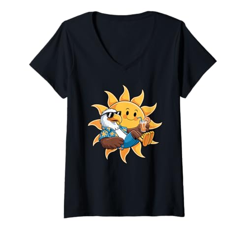 Damen Weißkopfseeadler Sonnenbrille T-Shirt mit V-Ausschnitt von Eagle Lover Gifts
