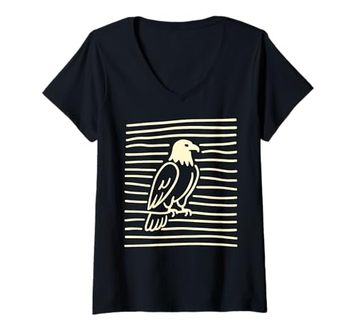 Damen Minimalistischer Adler Linienkunst Vogel T-Shirt mit V-Ausschnitt Damen Minimalistischer Adler Linienkunst Vogel T-Shirt mit V-Ausschnitt von Eagle Minimal Animal Art Patriotic Bird