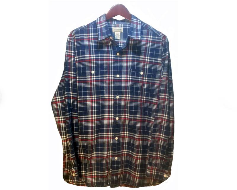 Ll Bean Blau Rot Weiß Kariertes Flanell Shirt Herren Gr. M || Tartan Cowboy Western Button Down Oxford Check Langarm Baumwolle von Eagleages