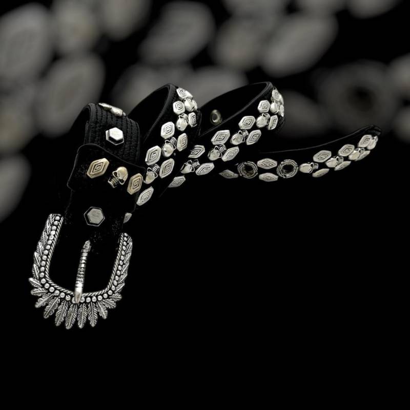 Leder Nieten Gürtel Für Frauen Ist Mit Wohnungen Schädel Solid Messing Festival Burning Man Style Echtes Dekoriert von EagleflyCreations