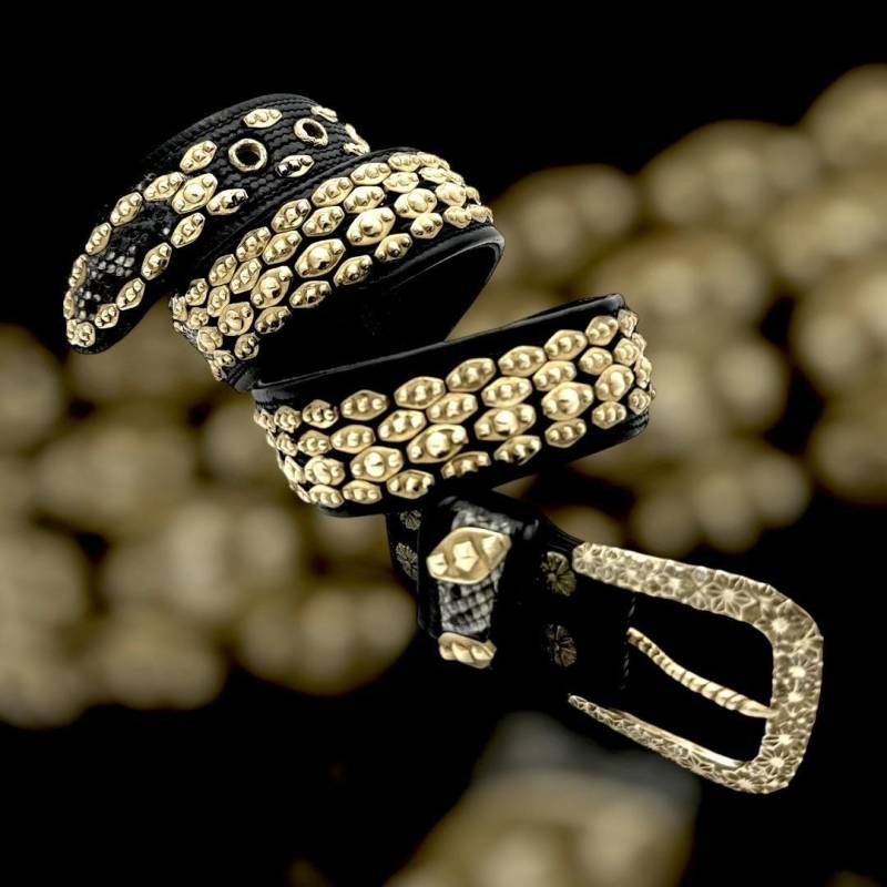 Schwarzer Nieten Ledergürtel Verziert Gürtel Mit Einzigartige Perfekt Für Festival Burning Man, Massiv Messing Und Echtes Leder. Unisex von EagleflyCreations